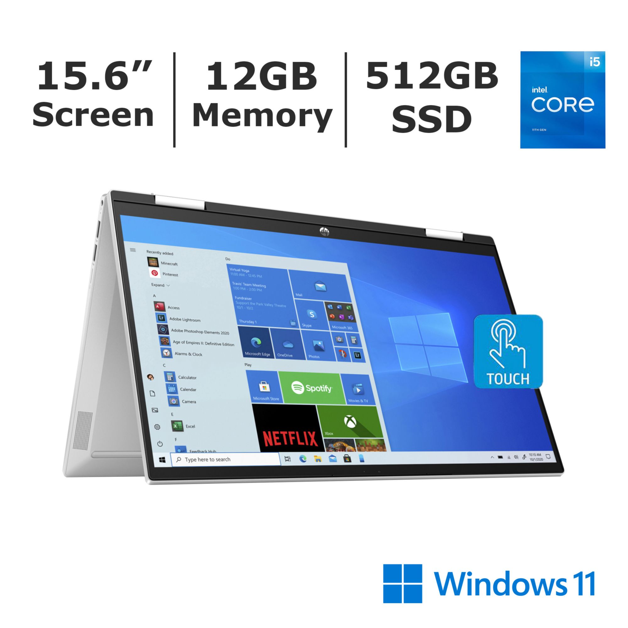 HP Pavilion x360 2-in-1 Laptop, 15.6 Full HD Touchscreen, 11th Gen Intel  Core i5-1135G7 Processor, 12GB RAM, 512GB SSD, Backlit Keyboard, Webcam