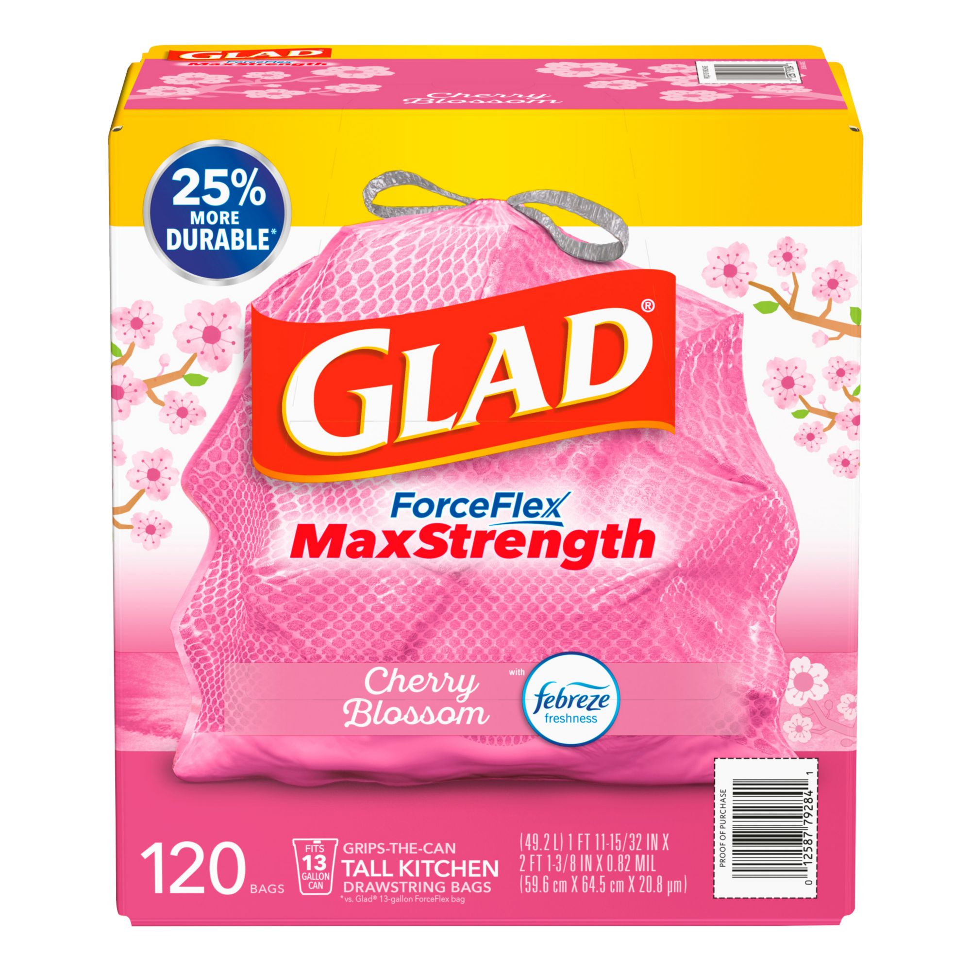 Glad ForceFlex MaxStrength 13 Gal. Drawstring Trash Bags, 120 ct. - Cherry  Blossom Scent