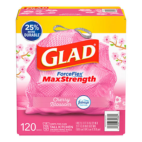 Glad ForceFlex MaxStrength 13 Gal. Drawstring Trash Bags, 120 ct. - Cherry Blossom Scent