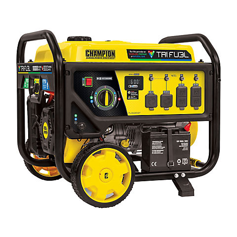Champion 8000W Tri-Fuel Portable Natural Gas Generator with CO Shield and Electric Start, LPG/NG Hose Kits - Yellow/Black