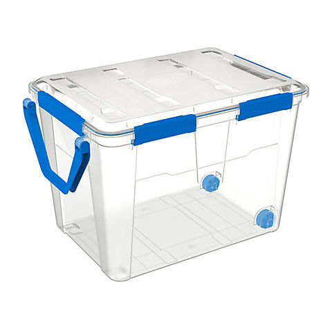 Ezy Storage 100L Waterproof Tote with Wheels - Clear With Blue Accents