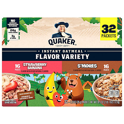 Quaker Instant Oatmeal Kids Flavors Variety Pack, 32 pk./1.23 oz.