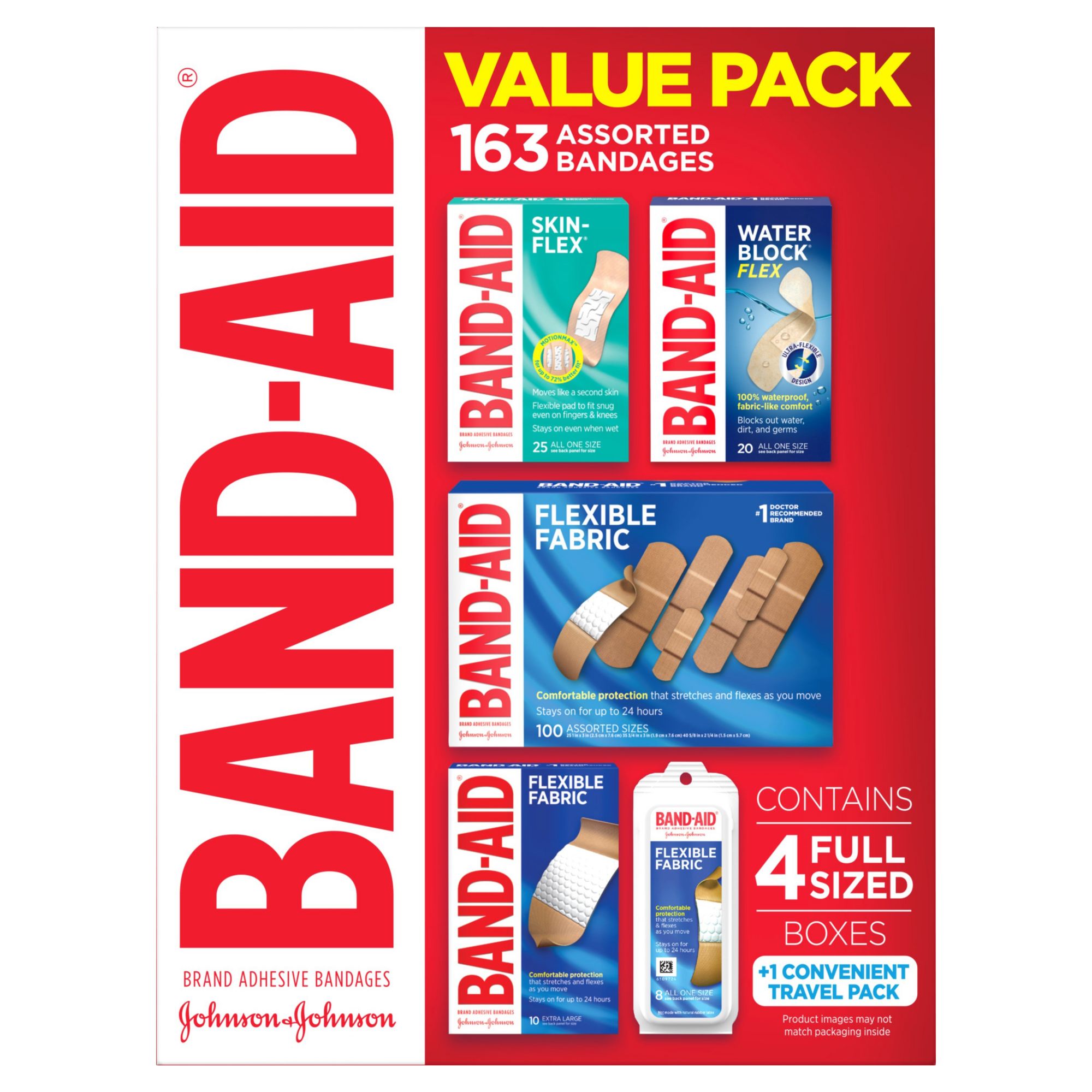 Band-Aid Bandages Value Pack, Assorted Sizes, 163 ct.