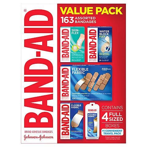 Band-Aid Brand Adhesive Bandages Value Pack in Assorted Sizes, 163 ct.