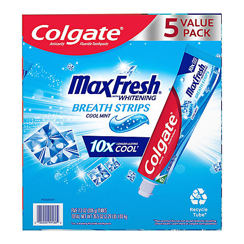Colgate Max Fresh Toothpaste with Mini Breath Strips, Cool Mint, 5 pk./7.3 oz.