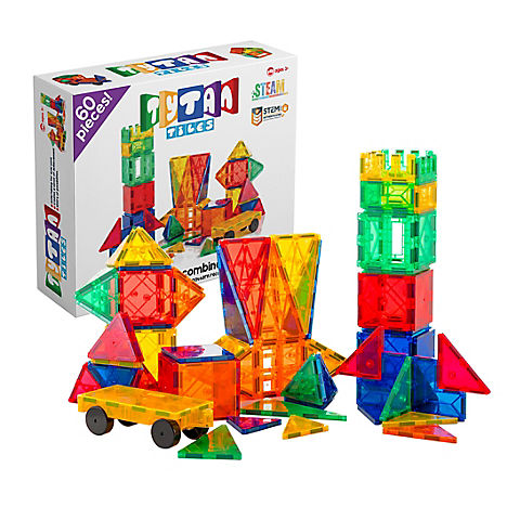 Tytan 60-Pc. Magnetic Learning Tiles and Building Set with Wheeled Car and Carrying Bag