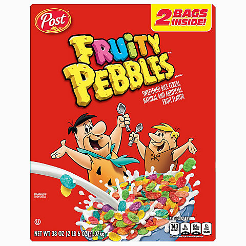 Post Fruity Pebbles Cereal with Gluten Free and Cocoa Flavored Crispy Rice Cereal, 38 oz.