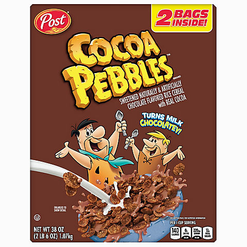 Post Cocoa Pebbles Cereal with Gluten Free and Cocoa Flavored Crispy Rice Cereal, 38 oz.