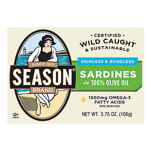 Season Brand Skinless and Boneless Imported Sardines in Olive Oil, 5 pk./3.7 oz.