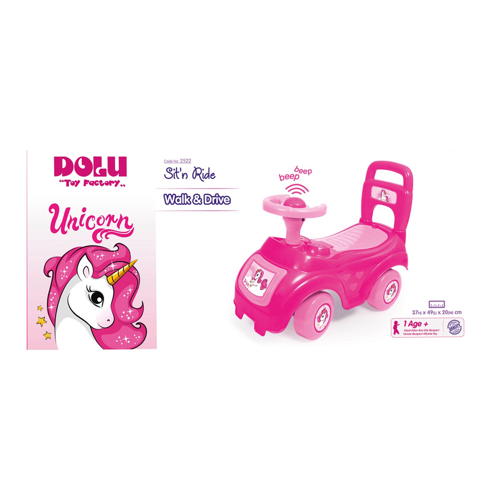 Dolu Toys Pink Unicorn Sit and Ride