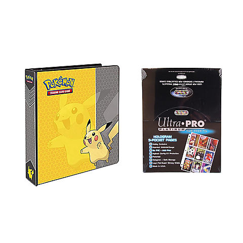 Ultra Pro Pokemon Pikachu 2" 3-Ring Binder Card Album with 100 Ultra Pro Platinum 9-Pocket Sheets