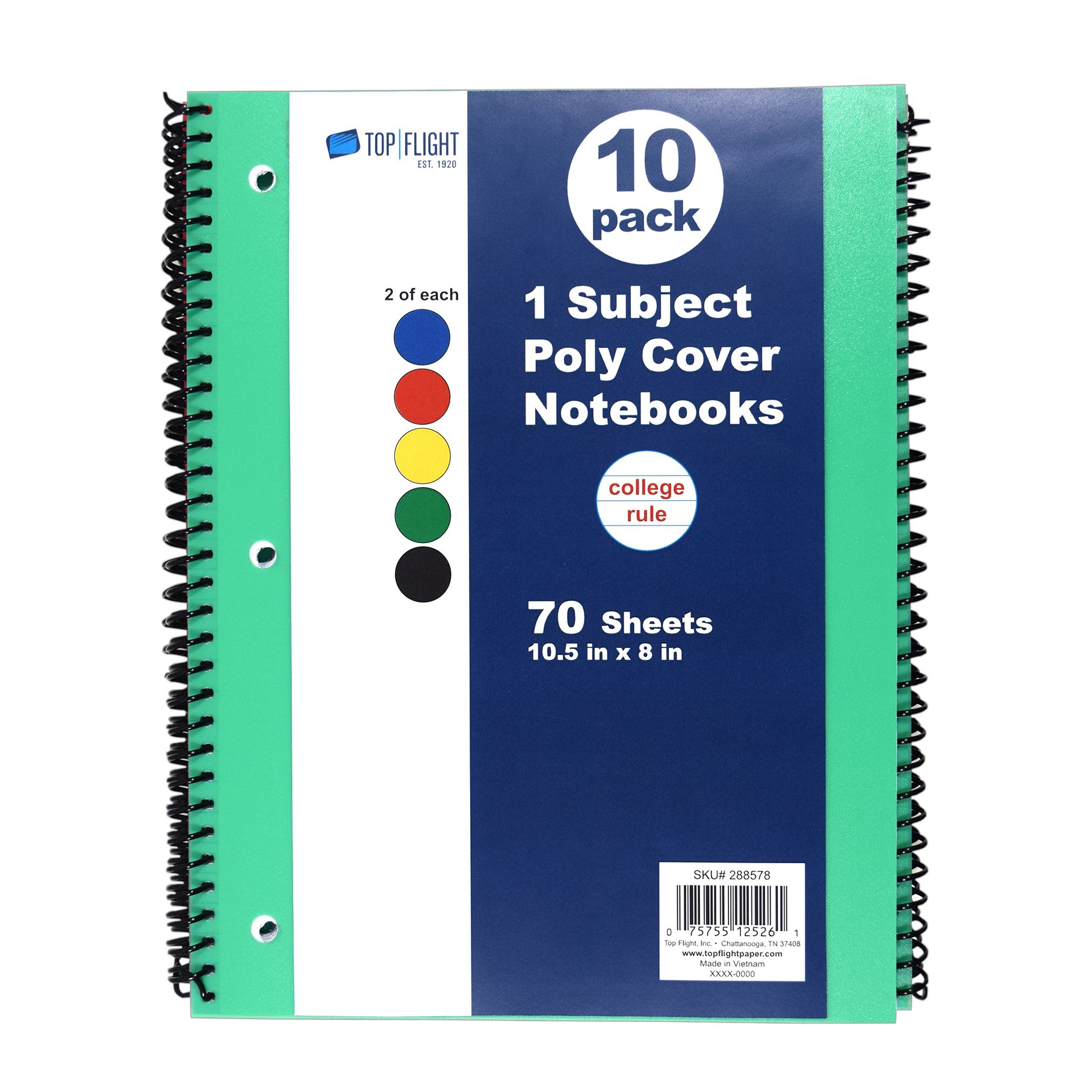 Assorted Colors Left-Handed 1-Subject 1 Pocket Spiral Notebook 100 Count