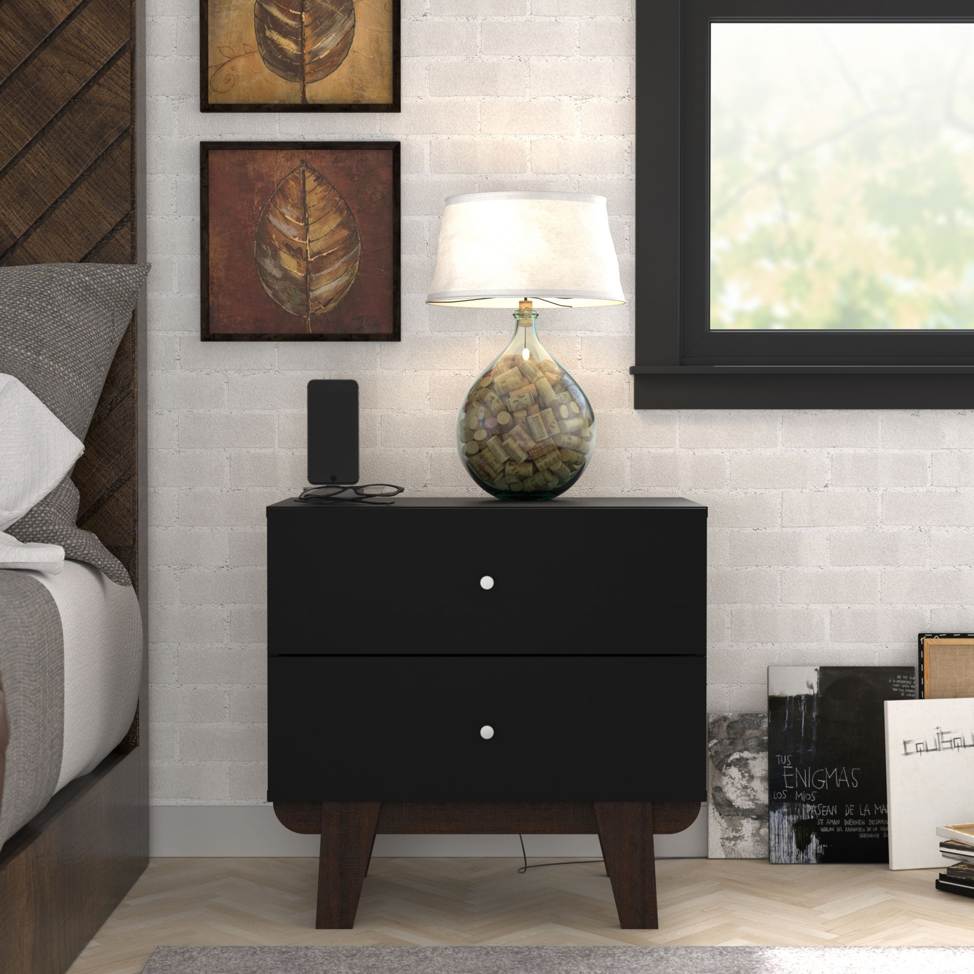 Modern black deals nightstand with drawers