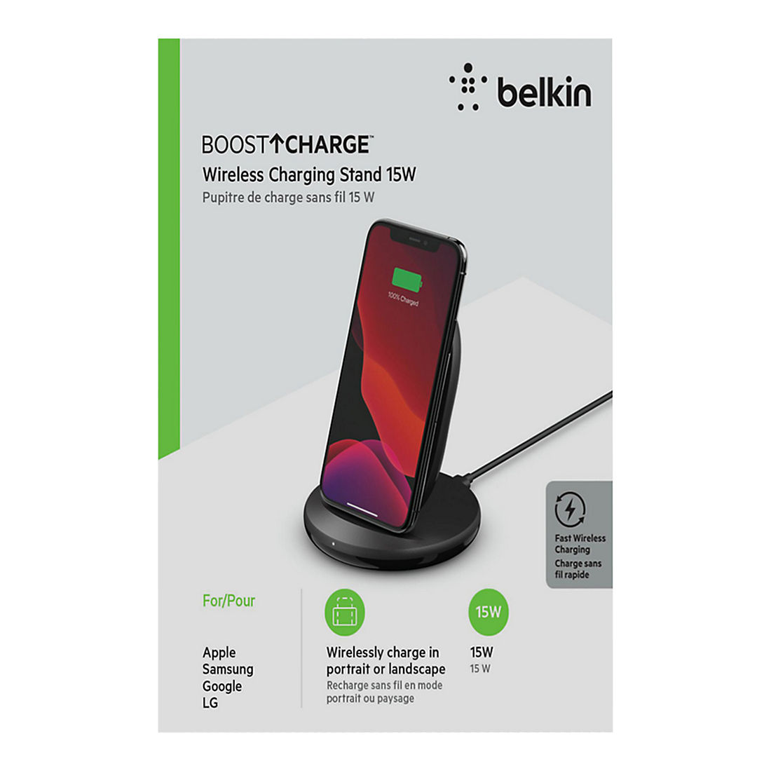 Belkin Boost Charge 15W Wireless Charging Stand and 24W Qc 3.0 Wall Charger