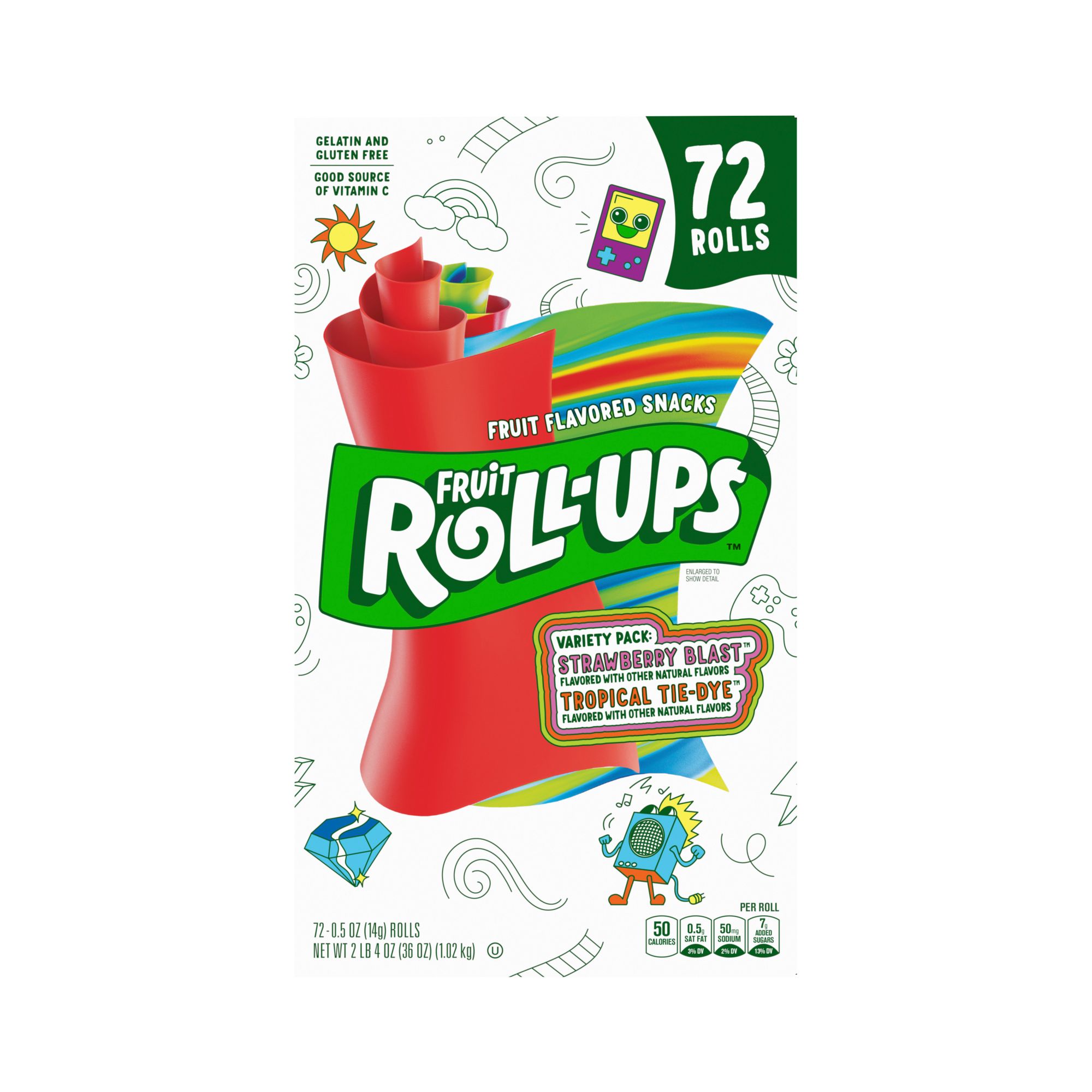 Fruit RollUps Fruit Flavored Snacks, Tropical TieDie, Oz, 10 Ct