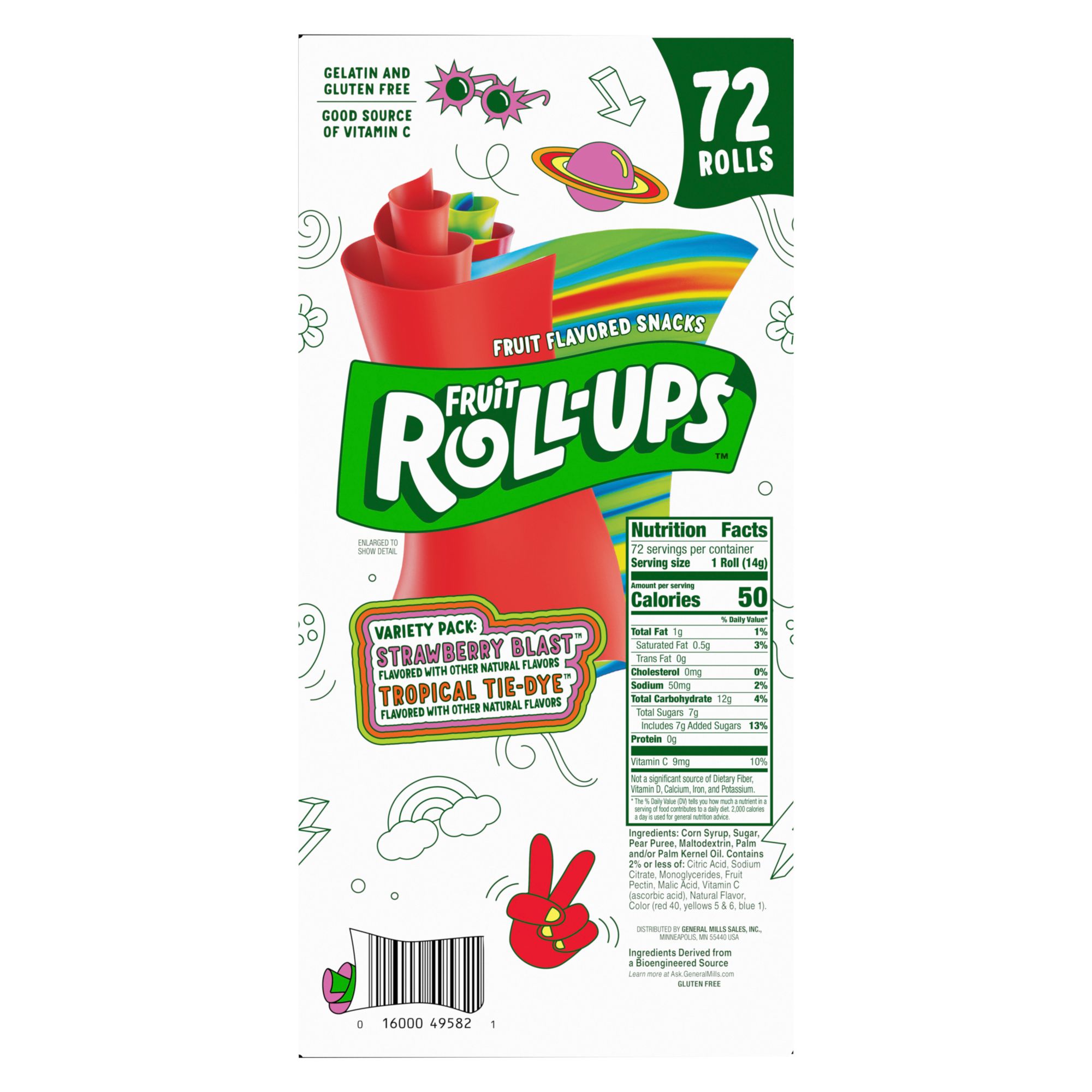 Fruit Roll-Ups Fruit Snacks, Strawberry and Tropical Tie-Dye