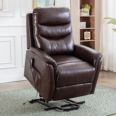 Lifesmart Deluxe Lift Chair Recliner with Power Lumbar and Footrest - Brown