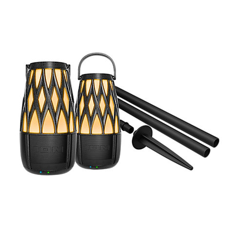 ION Audio Tahiti Solar Lantern-Style Outdoor Bluetooth Speakers with Multi-Sync, 2 pk.