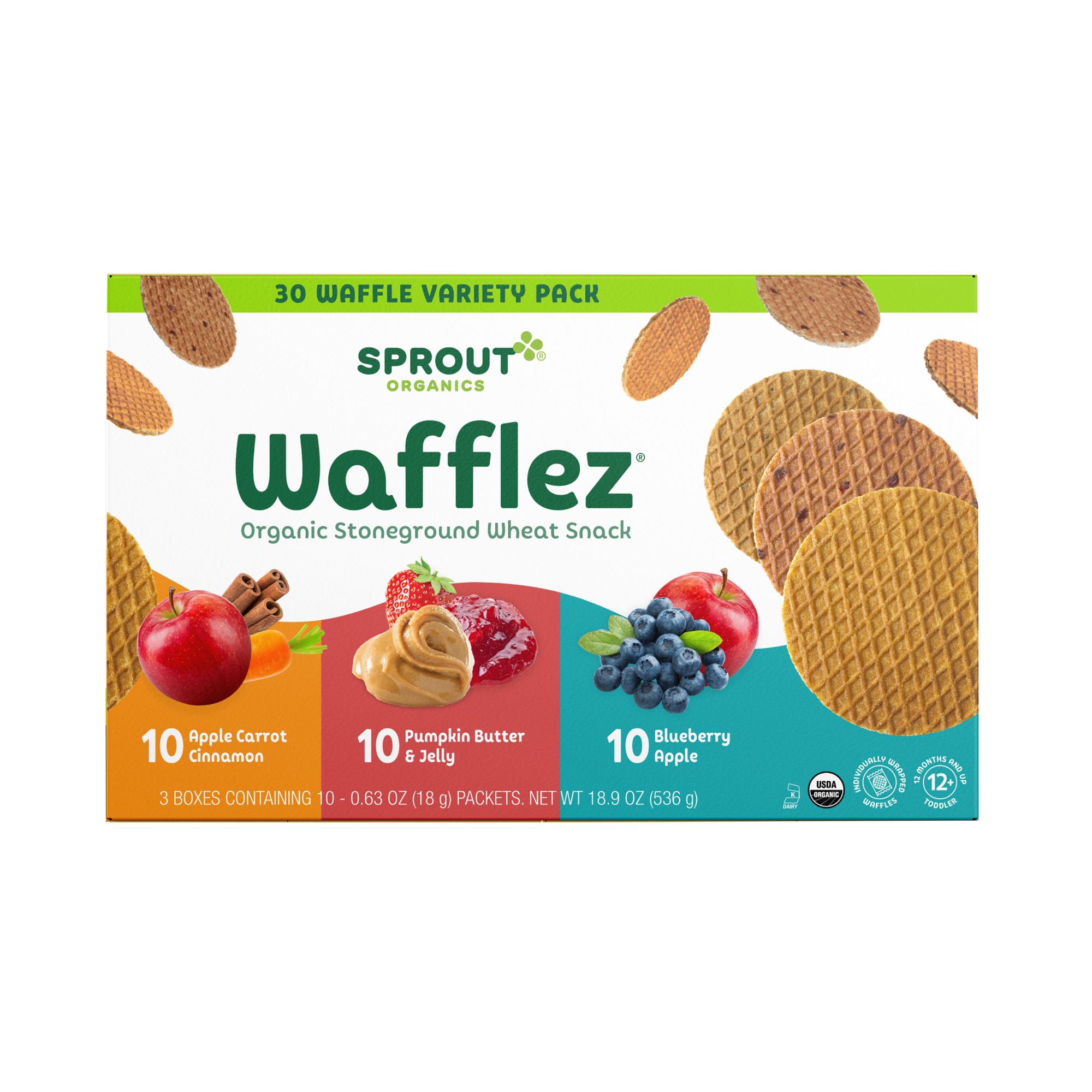  Sprout Organic Baby Food, Stage 4 Toddler Snacks, Blueberry  Apple Wafflez, Single Serve Waffles 5 Count(Pack of 10) : Baby