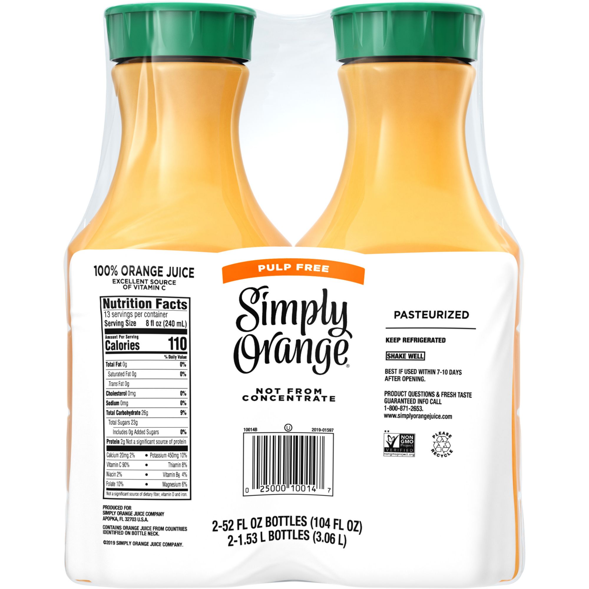 Simply Orange Pulp Free Juice Bottle, 52 fl oz