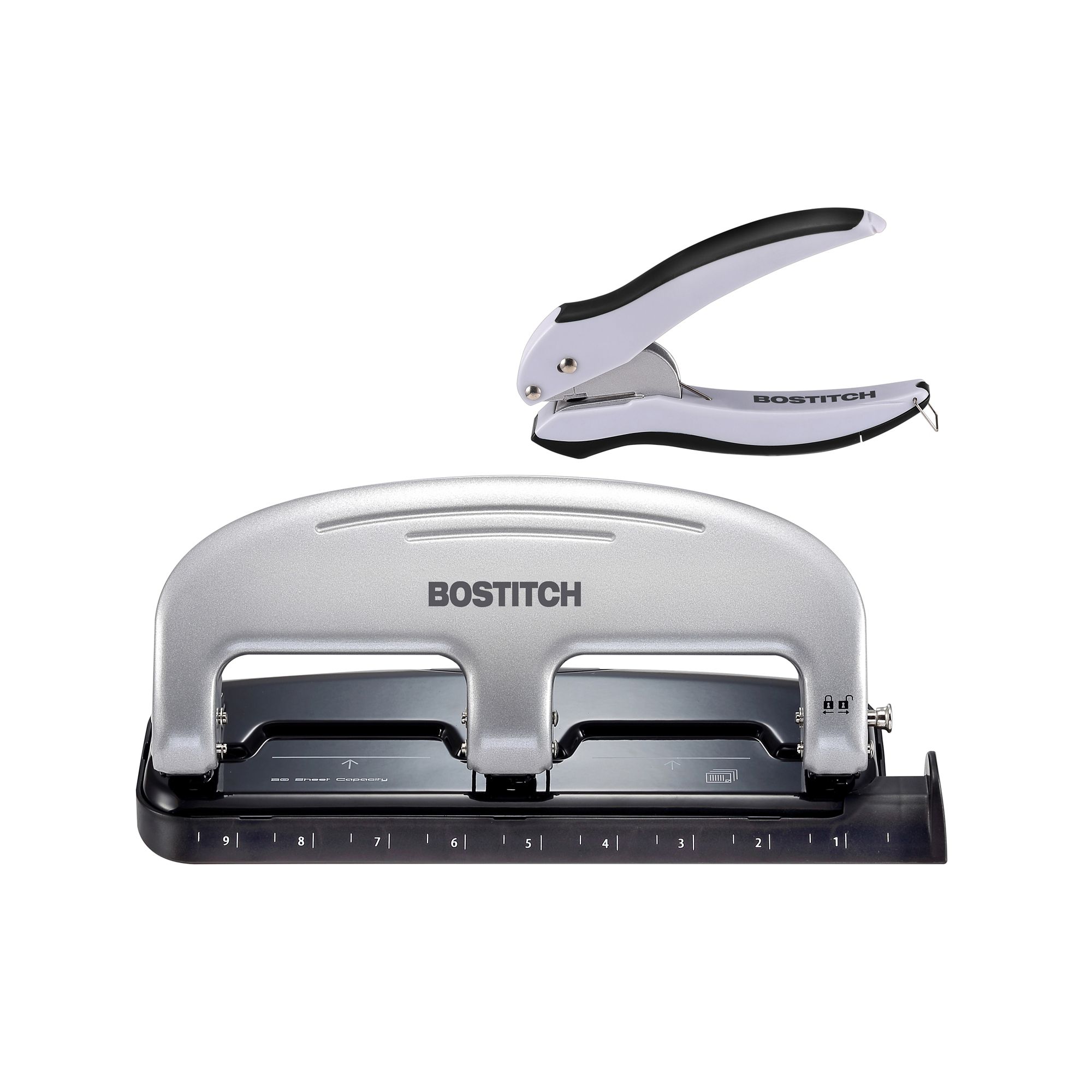 Bostitch Hole Punch Value Pack With One Hole And Three Hole - Silver and  Black