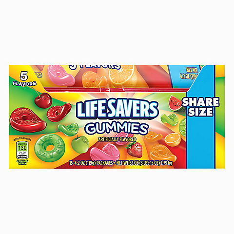 Life Savers Original 5 Flavors Gummy Candy, Share Size Packs Bulk Box, 15 ct.