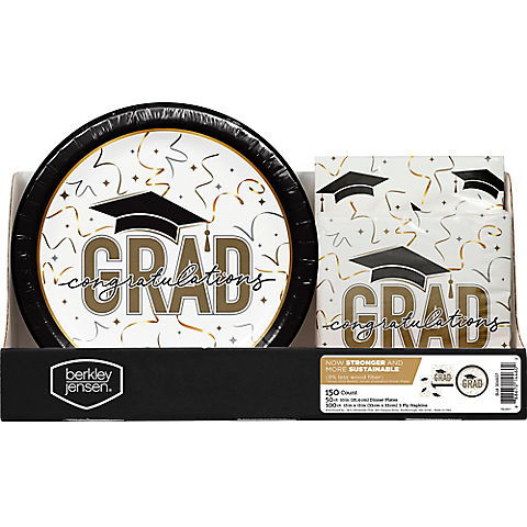Berkley Jensen Grad Party Pack with 10" Paper Plates and Napkins, 150 pk.