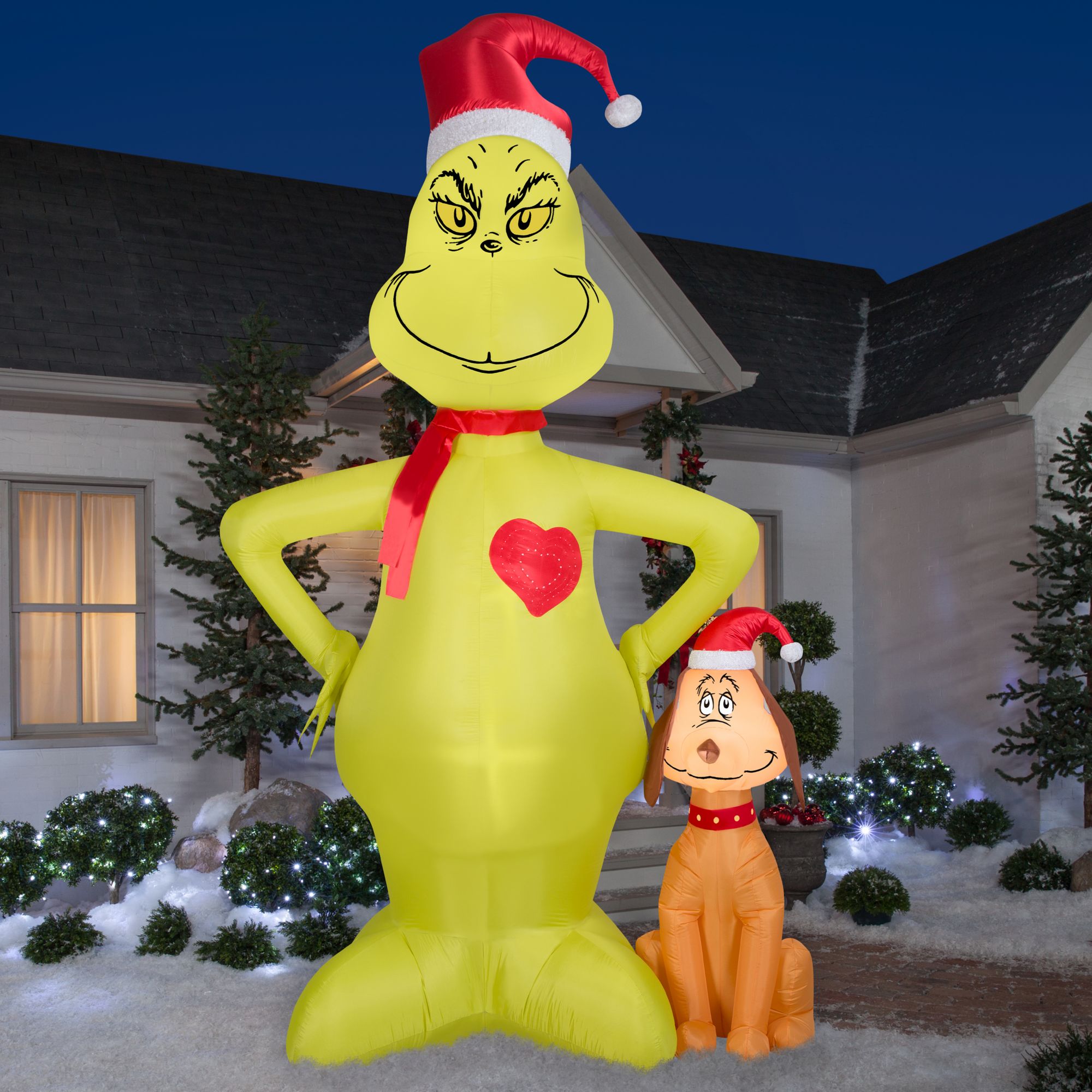 Grinch with Heart and Santa Hat, 4 Foot 