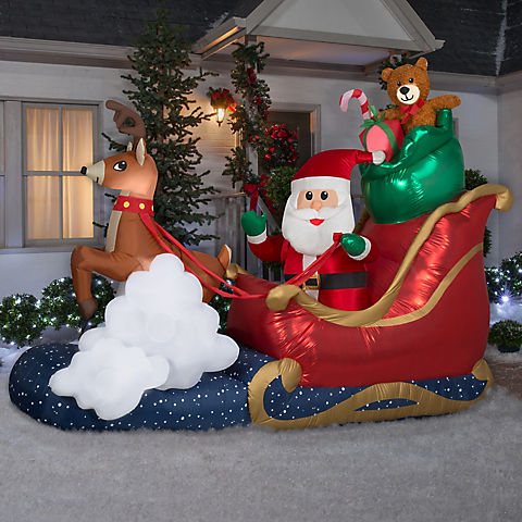 Gemmy 9.5' Airblown Inflatable Animated Santa's Sleigh on Cloud Scene