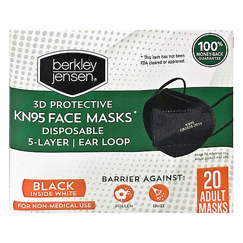 KN95 Disposable Black Face Mask, 20 pk.