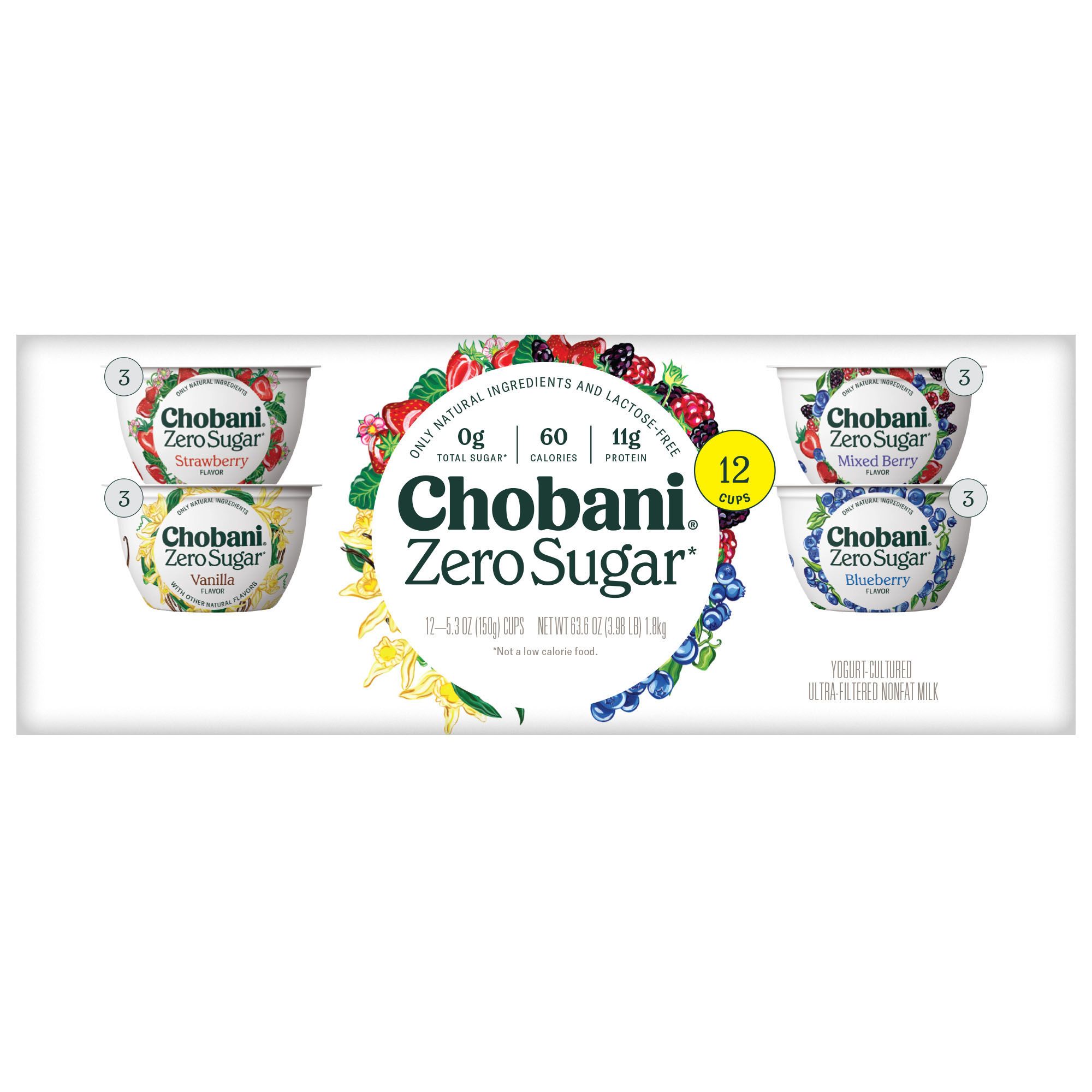 Chobani with Zero Sugar, Sugar Free Greek Yogurt, Vanilla, 5.3 oz