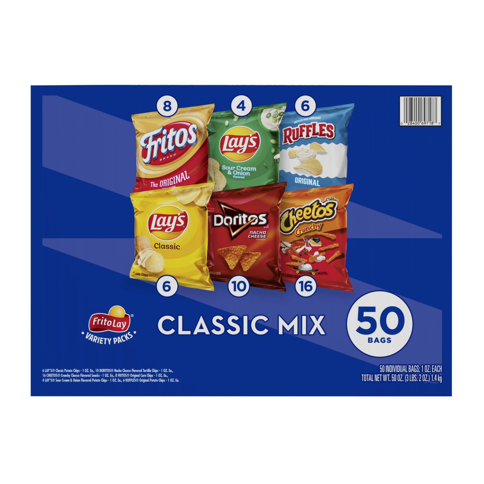 Frito Lay Variety Pack of Snacks & Chips, Classic Mix, 50 ct