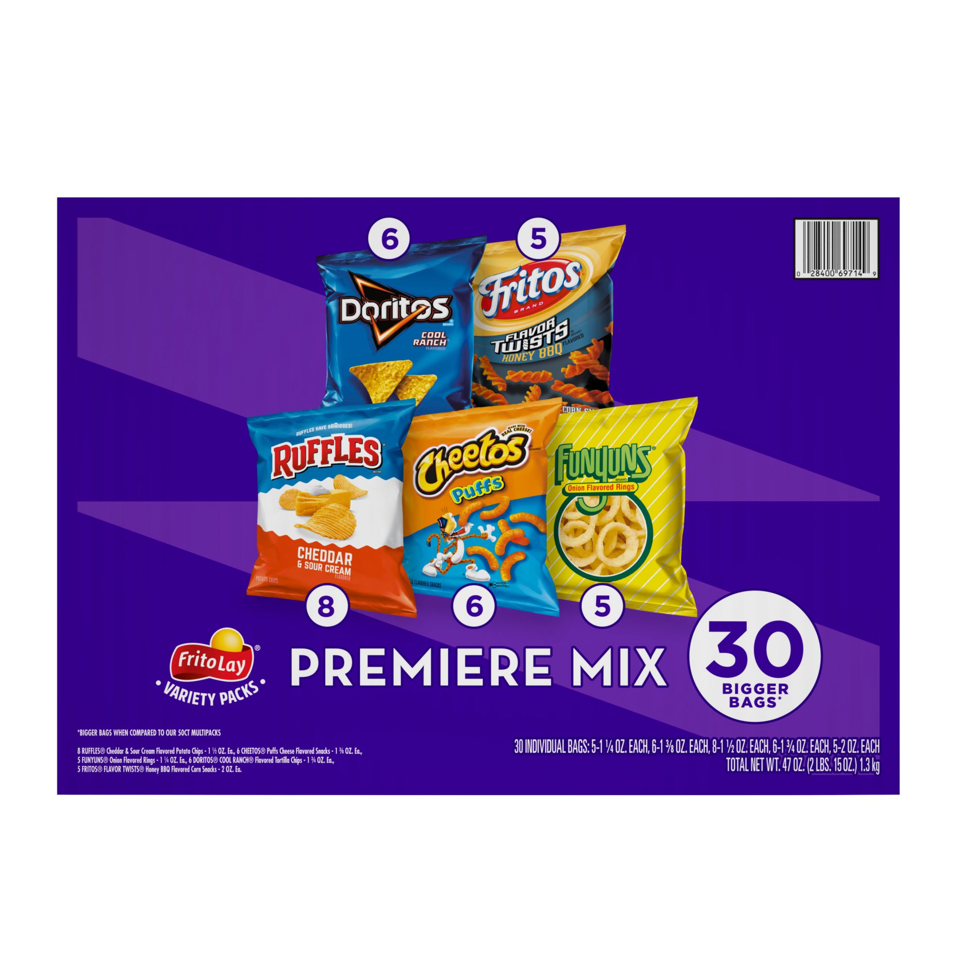 Frito Lay Variety Pack, Premiere Mix, 30 ct.