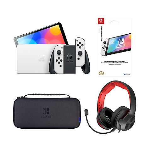 Nintendo Switch OLED with Hori Slim Tough Pouch and Hori Switch Gaming Headset