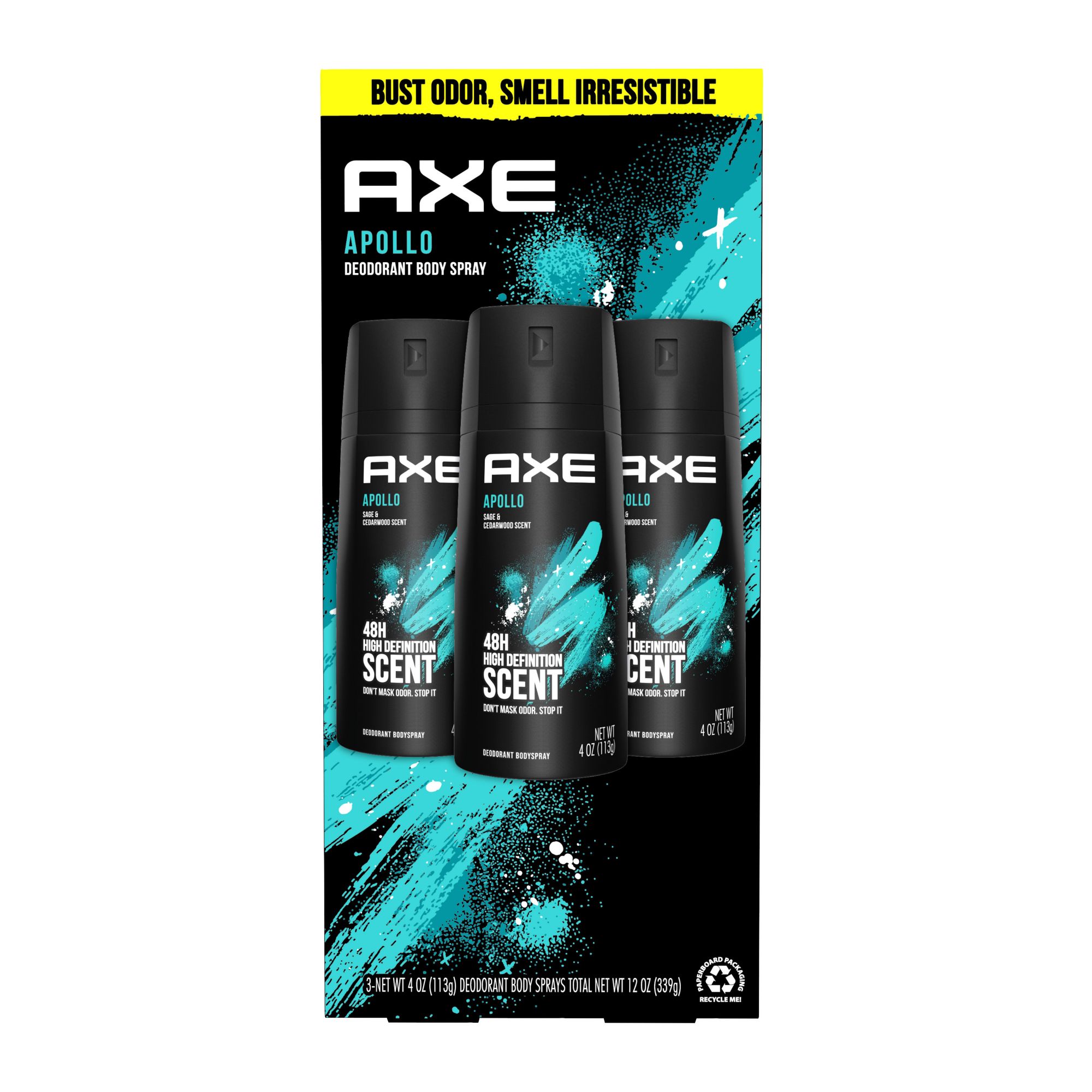 AXE Apollo Body Spray Deodorant for Long-Lasting Odor Protection, Sage &  Cedarwood Deodorant for Men Formulated Without Aluminum 4 Ounce (Pack of 4)