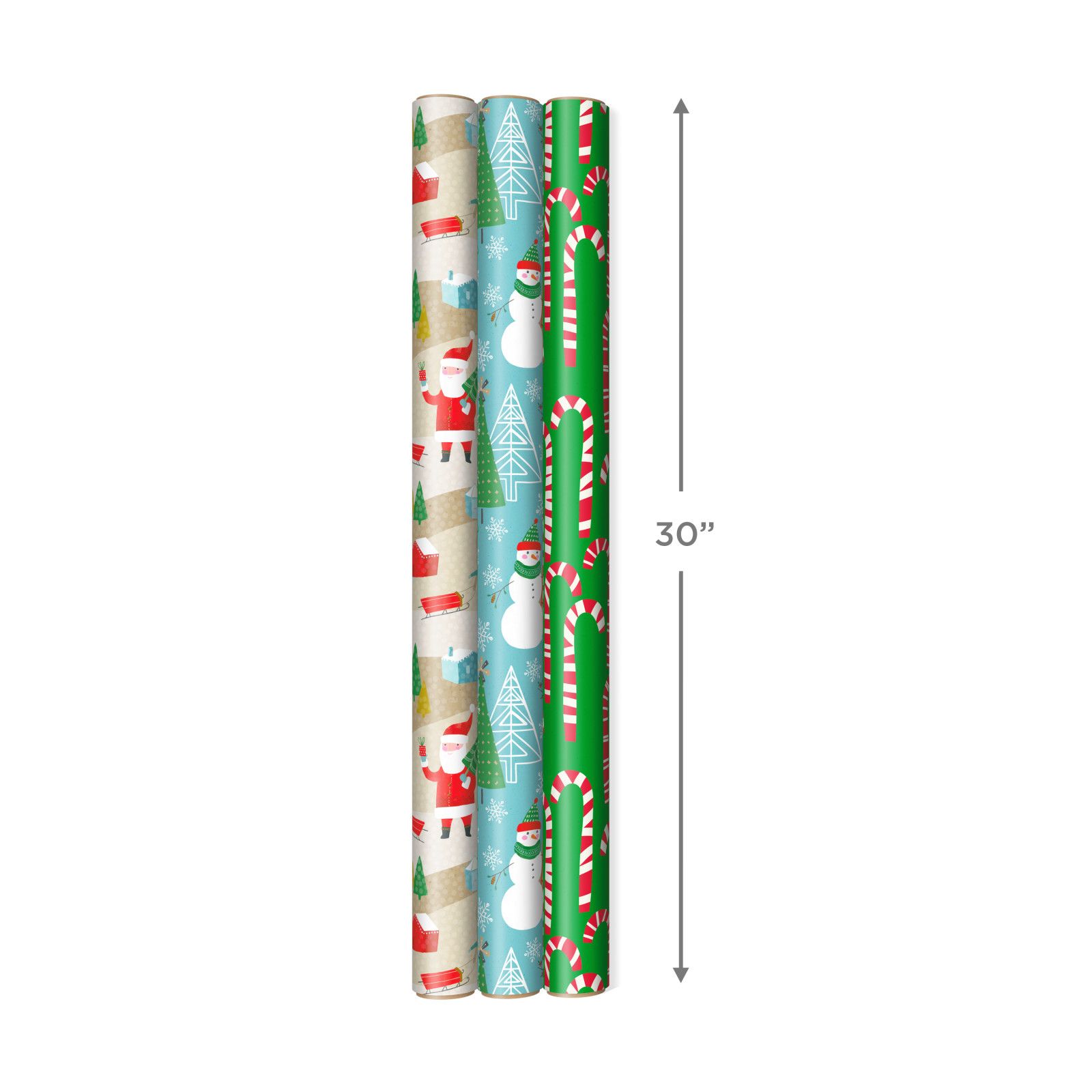 Hallmark Holiday Wrapping Paper with Cut Lines on Reverse (3 Rolls