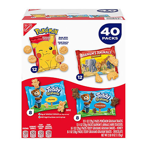 Nabisco Pokemon Grahams, Teddy Grahams, and Barnum's Animal Crackers Snack Packs, 40 pk.