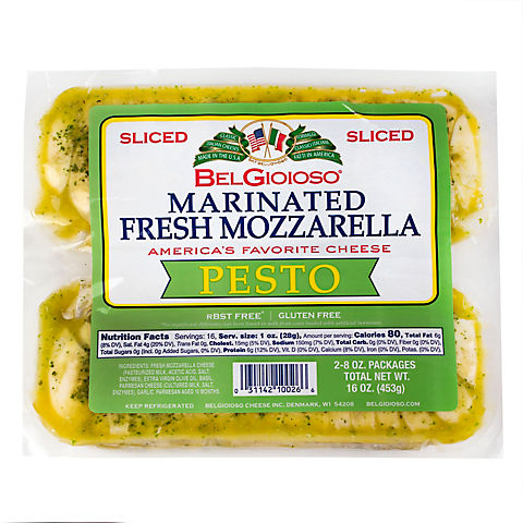 Belgioioso Sliced Pesto Marinated Mozzarella Log, 8 oz./2 pk.