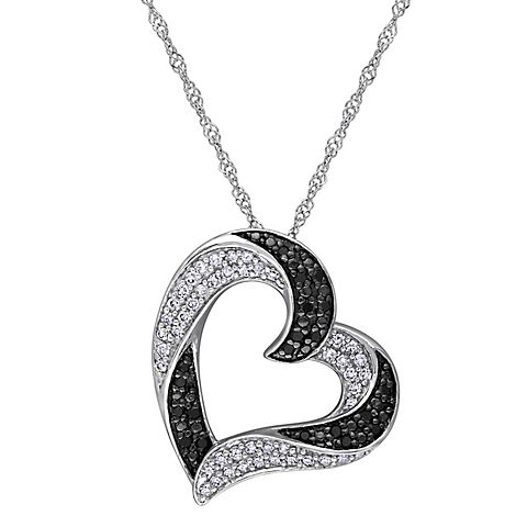 0.33 ct. t.w. Black and White Diamond Heart Necklace in 10k White Gold