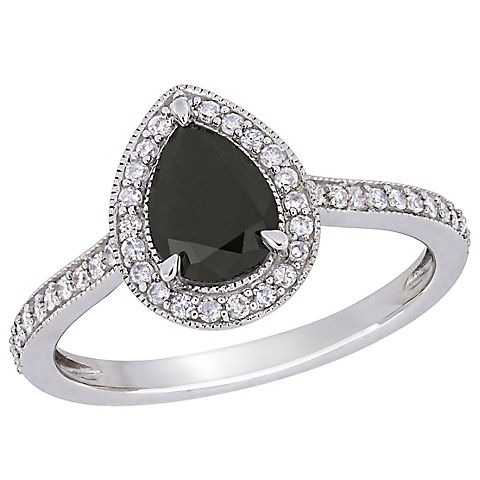 1.2 ct. t.w. Black and White Diamond Teardrop Halo Ring in 10k White Gold