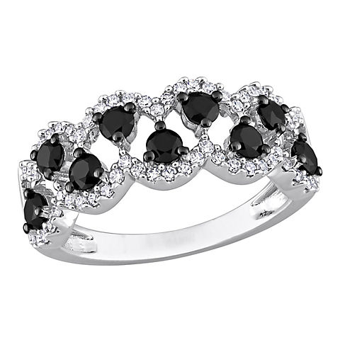 1 ct. t.w. Black and White Diamond Open Design Ring in 10k White Gold