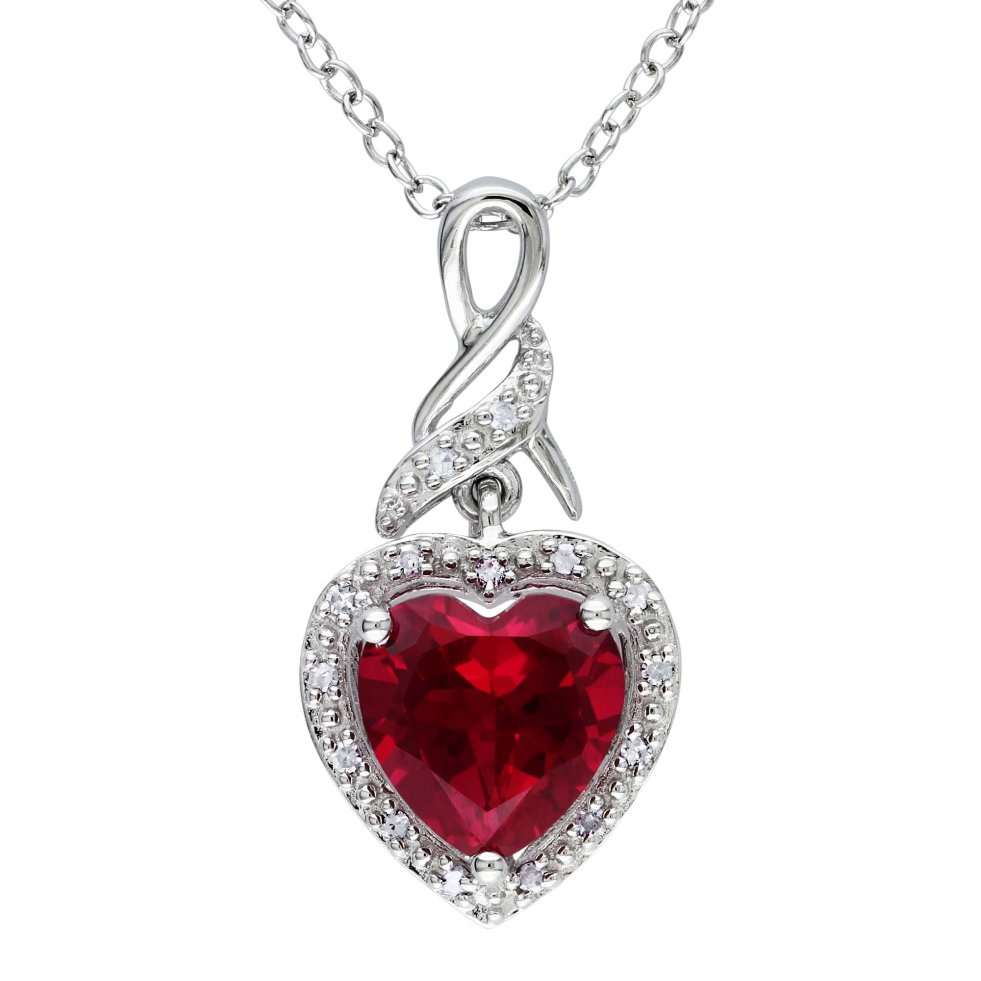 Lab-Created Ruby Necklace Heart-Shaped 10K White Gold