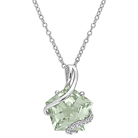 6.5 ct. t.g.w Green Quartz and Diamond Accent Swirl Necklace in Sterling Silver