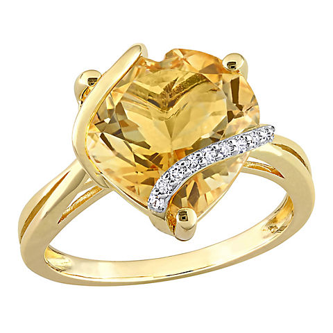 6.5 ct. t.g.w. Citrine and Diamond Accent Heart Wrapped Ring in Yellow Plated Sterling Silver