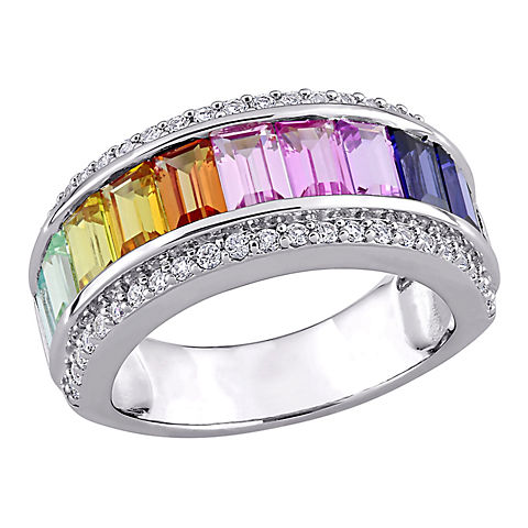 3.87 ct. t.g.w. Multi-Color Created Sapphire Eternity Ring in Sterling Silver