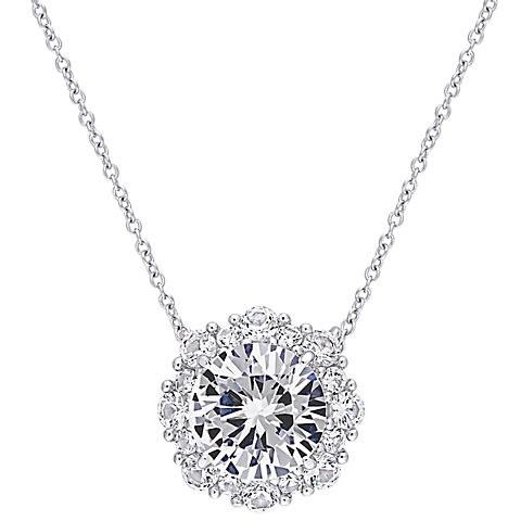 4.37 ct. t.g.w. Created White Sapphire Halo Necklace in 10k White Gold
