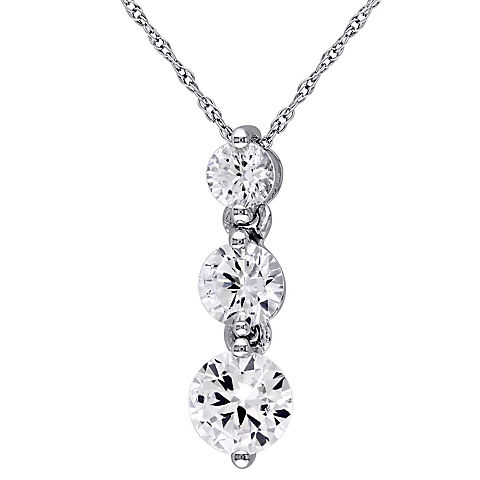 2 ct. t.g.w. Created White Sapphire Graduated 3-Stone Necklace in 10k White Gold