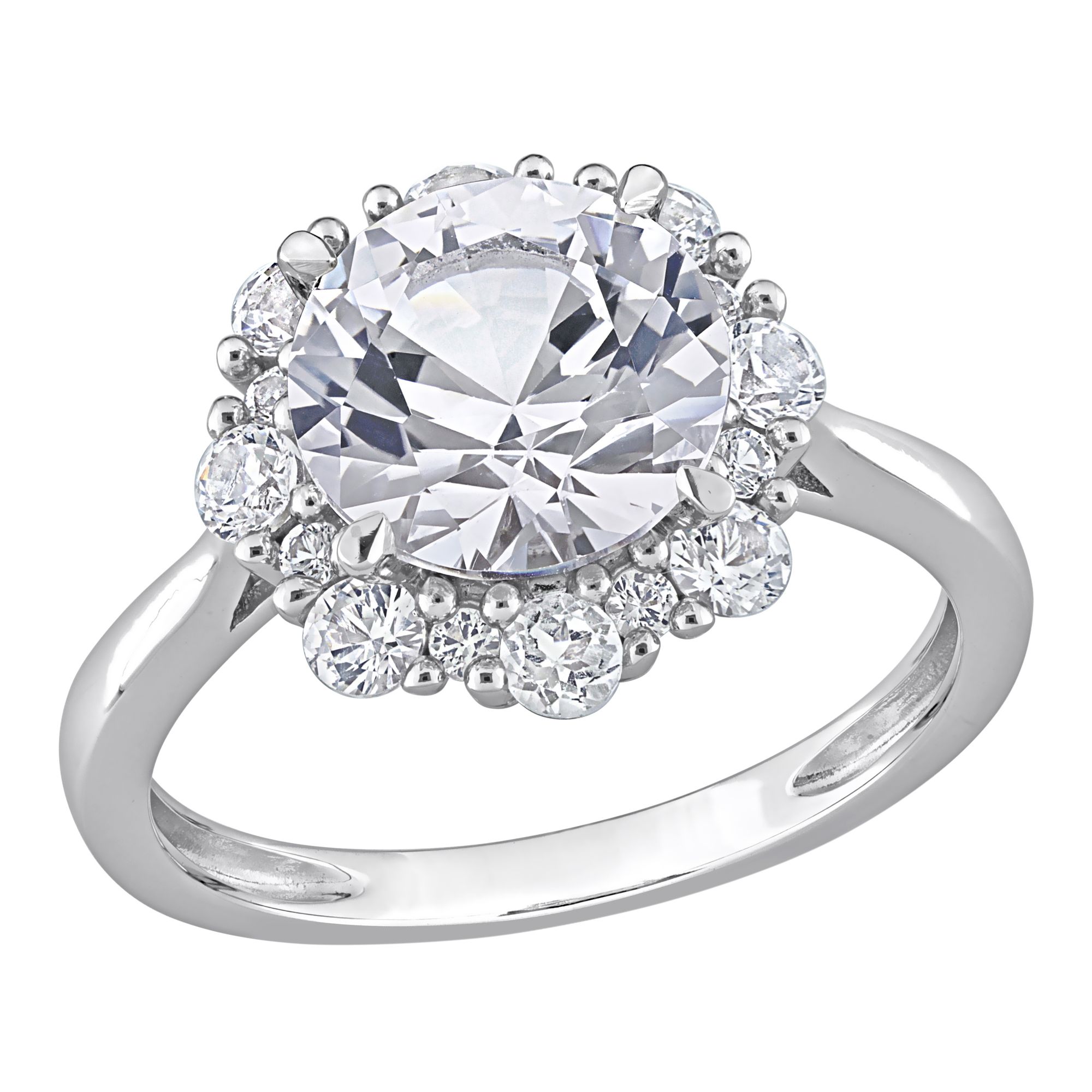 4.33 ct. t.g.w. Created White Sapphire Halo Engagement Ring in 10k White  Gold