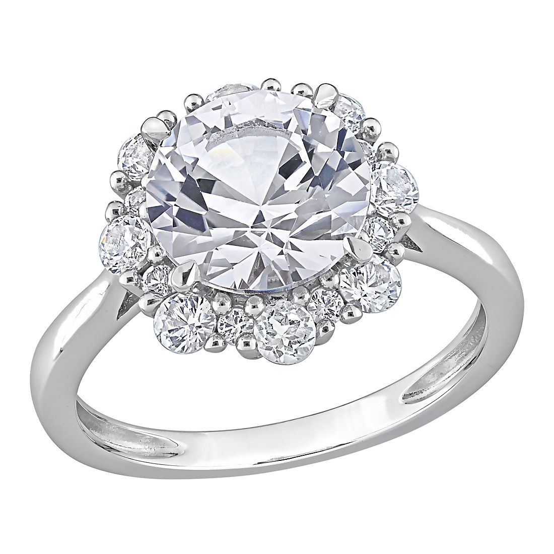 4.33 ct. t.g.w. Created White Sapphire Halo Engagement Ring in 10k