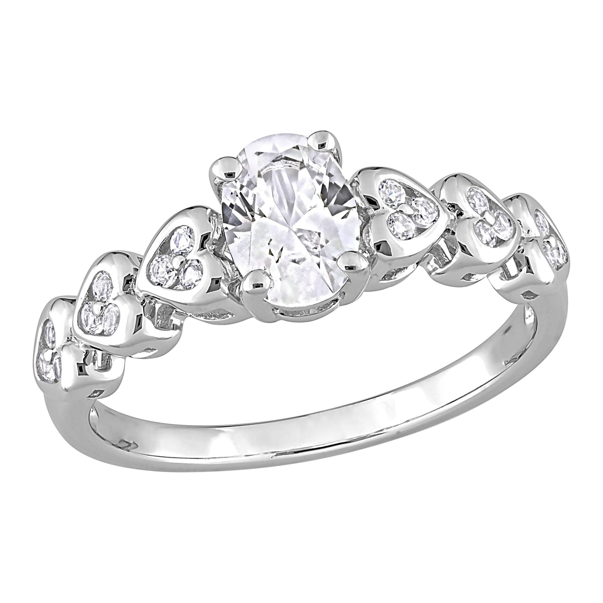 Oval Lab-Created White Sapphire and 1/6 CT. T.W. Diamond Frame